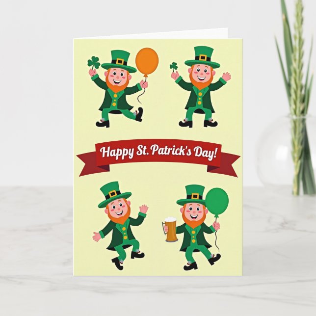 Festive Leprechaun Party Card (Front)