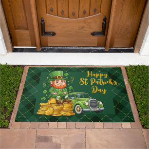 Festive Leprechaun with Gold and Lucky Car Design Doormat
