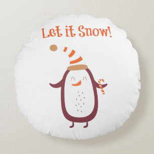 Festive Let It Snow Round Pillow