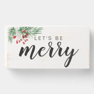 Festive Let's Be Merry Foliage Wooden Box Sign
