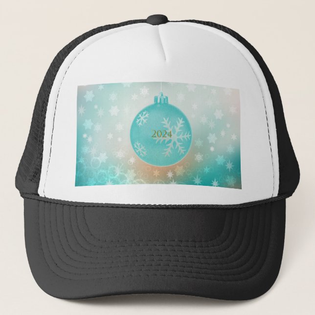 Festive Light Blue Christmas Bulb with 2024 Year  Trucker Hat (Front)