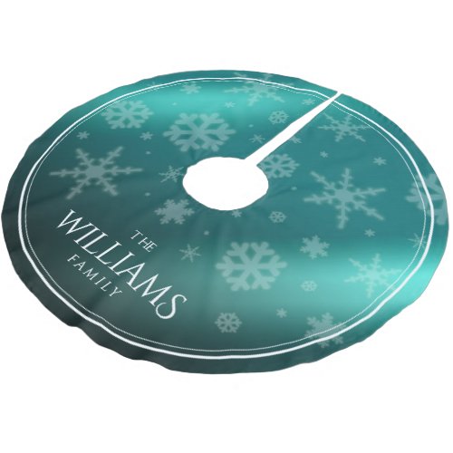 Festive Light Blue Foil Snowflakes Brushed Polyester Tree Skirt