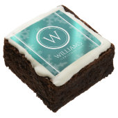 Festive Light Blue Foil Snowflakes Monogram Name Brownie (Angled)