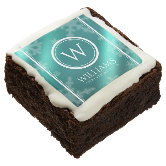 Festive Light Blue Foil Snowflakes Monogram Name Brownie (Angled)