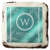 Festive Light Blue Foil Snowflakes Monogram Name Brownie (Front)