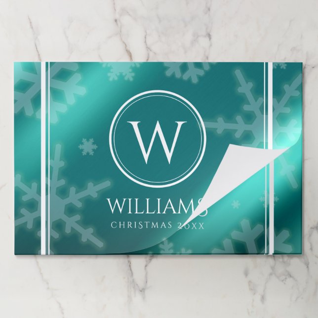 Festive Light Blue Foil Snowflakes Monogram Name Paper Pad (Folded)