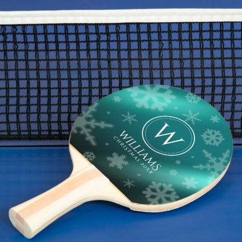Festive Light Blue Foil Snowflakes Monogram Name Ping Pong Paddle