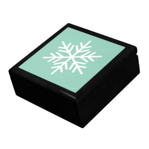 Festive Light Teal Mint White Alpine Snowflake  Gift Box