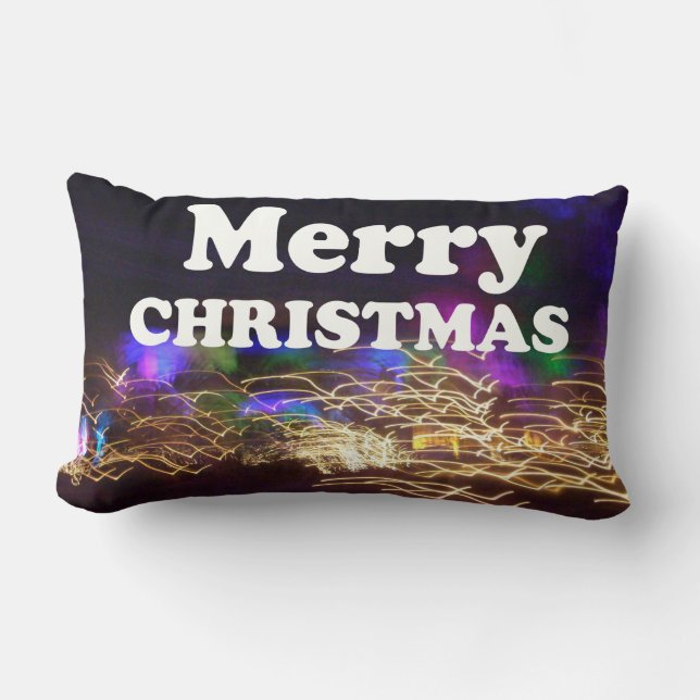Festive Light Trails Merry Christmas Fireworks Mod Lumbar Pillow (Front)