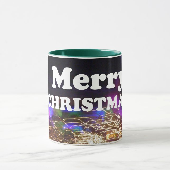 Festive Light Trails Merry Christmas Fireworks Mod Mug (Center)