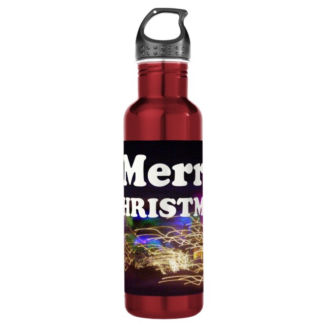 Festive Light Trails Merry Christmas Fireworks Mod Stainless Steel Water Bottle (Front)