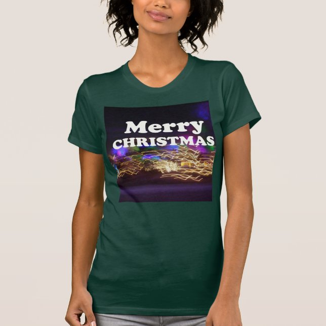 Festive Light Trails Merry Christmas Fireworks Mod T-Shirt (Front)