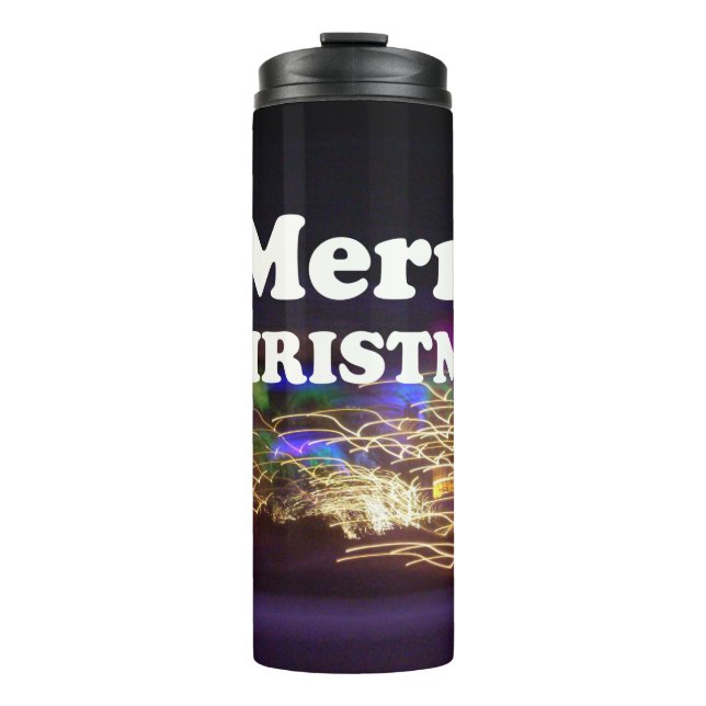 Festive Light Trails Merry Christmas Fireworks Mod Thermal Tumbler (Front)