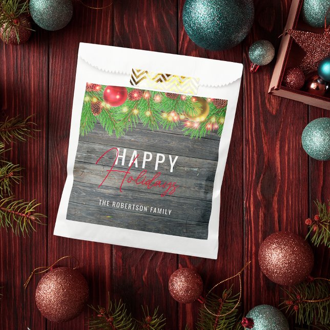 Festive Lights Baubles Rustic Holiday Christmas  Favor Bag (Creator Uploaded)