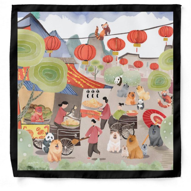 FESTIVE LIGHTS  Chow dog panda Furoshiki Bandana (Creator Uploaded)