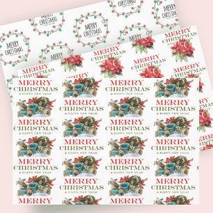 Festive Lights Red Poinsettia  Floral Pattern Gift Wrapping Paper Sheets