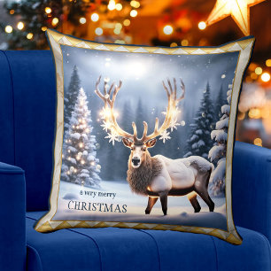 Festive Lights Reindeer Christmas Animal Art Throw Pillow