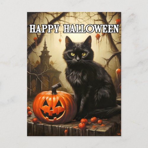 Festive Little Black Kitty Cat Postcard