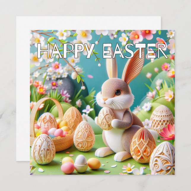 Festive Little Happy Easter Bunny Rabbit Holiday Card (Front/Back)