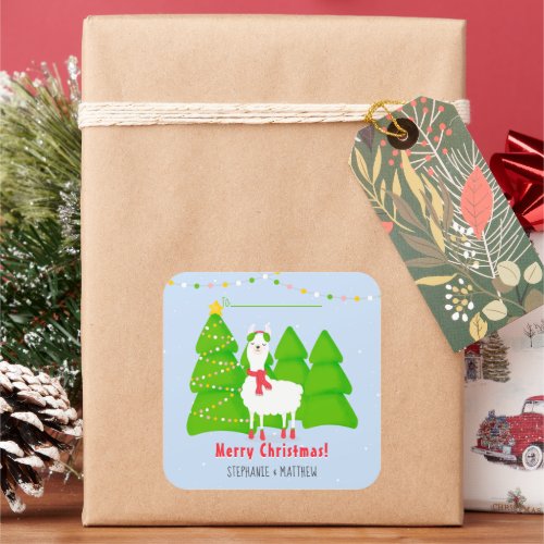 Festive Llama Christmas Square Sticker