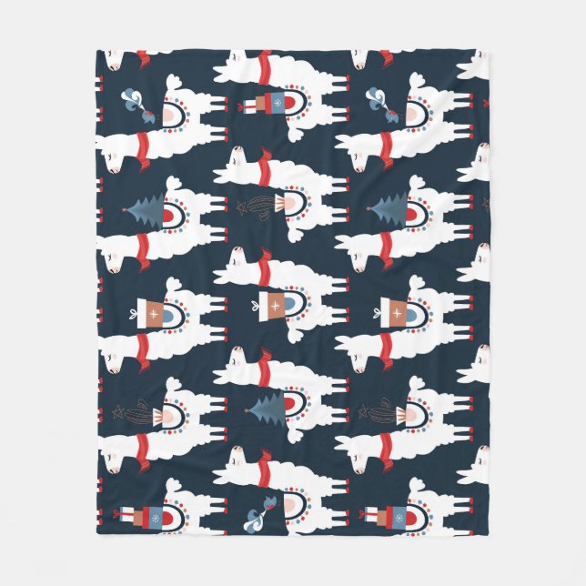 Festive Llamas: Christmas Pattern Delight Fleece Blanket (Front)