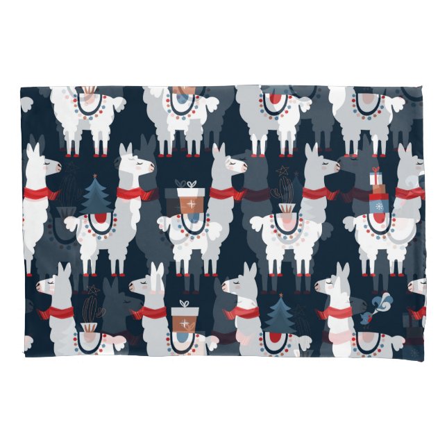 Festive Llamas: Christmas Pattern Delight Pillow Case (Front)