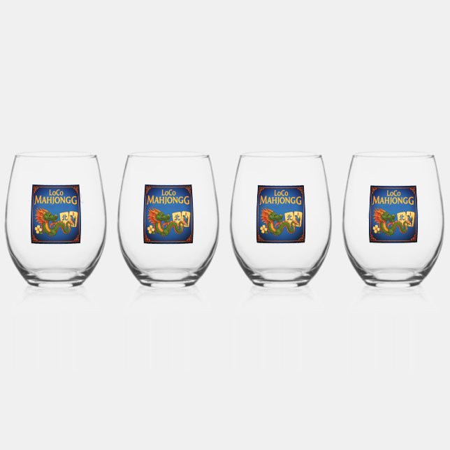 Festive LoCo Mah Jongg Wine Glasses (Front)