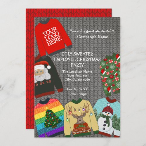 Festive Logo Ugly Sweater Employee Christmas Party Invitation