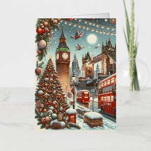Festive London Christmas Splendour Gold Foil Holiday Card