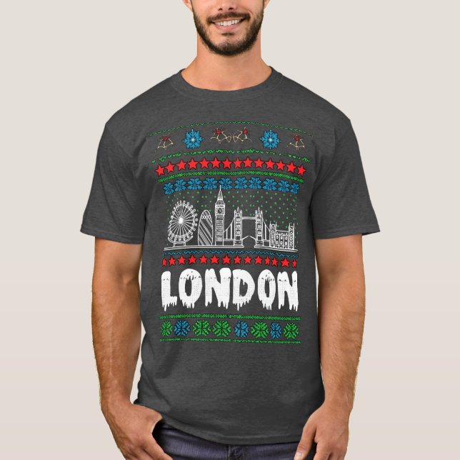 Festive London United Kingdom Ugly Christmas T-Shirt (Front)
