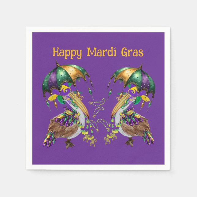 Festive Louisiana Pelican Mardi Gras Napkins (Front)