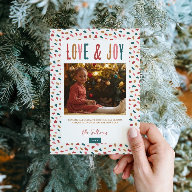Festive Love and Joy 4 Photo Holiday Card (Creator Uploaded)