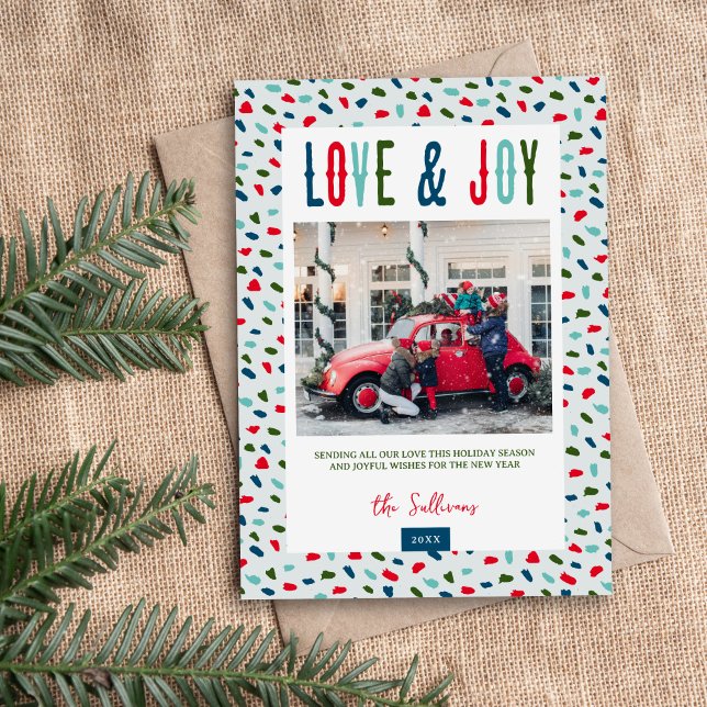 Festive Love and Joy 4 Photo Holiday Card (Creator Uploaded)