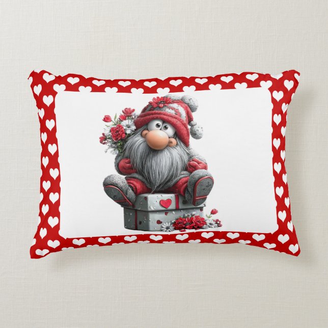 Festive Love Messenger Gnome "Heart and Presents"  Accent Pillow (Front)