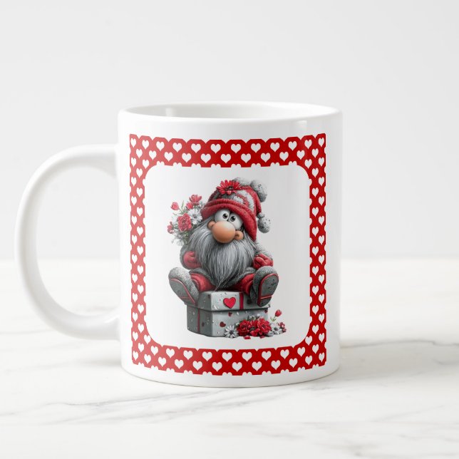 Festive Love Messenger Gnome "Heart and Presents"  Giant Coffee Mug (Left)