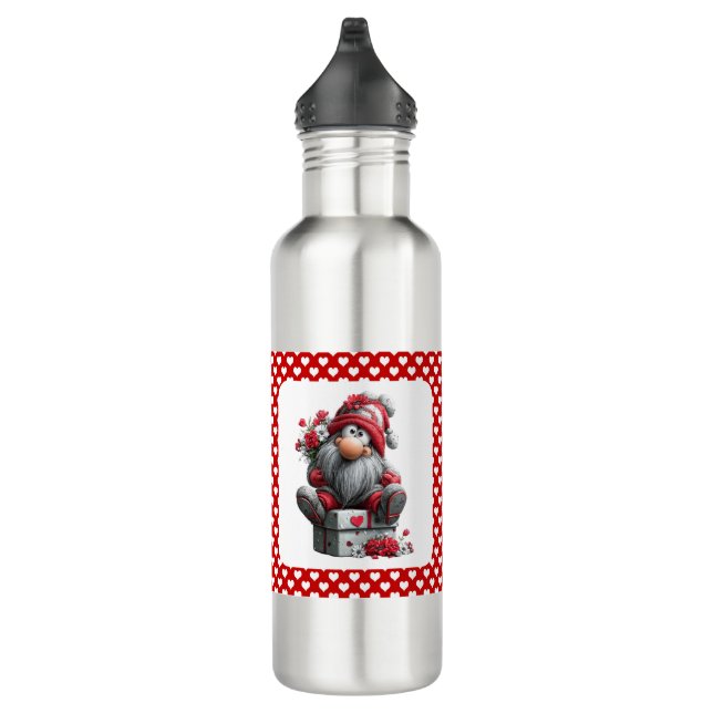 Festive Love Messenger Gnome "Heart and Presents"  Stainless Steel Water Bottle (Right)