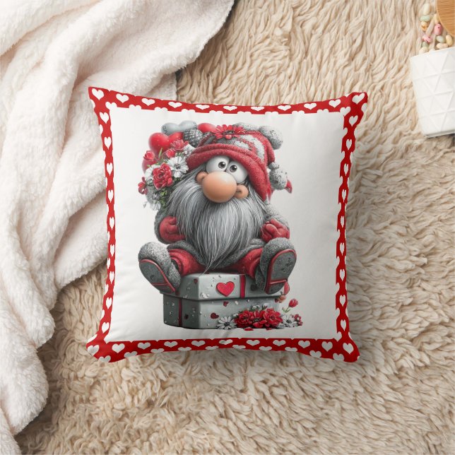 Festive Love Messenger Gnome "Heart and Presents"  Throw Pillow (Blanket)