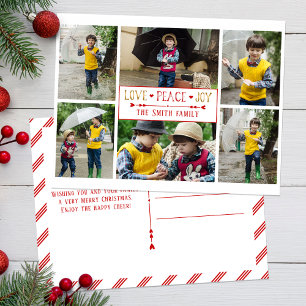 Festive Love, Peace, Joy   Six Photo Collage Postcard