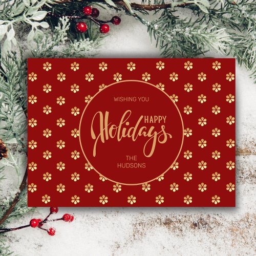 Festive Luxe Red  Gold Daisy Christmas Happy Holiday Card