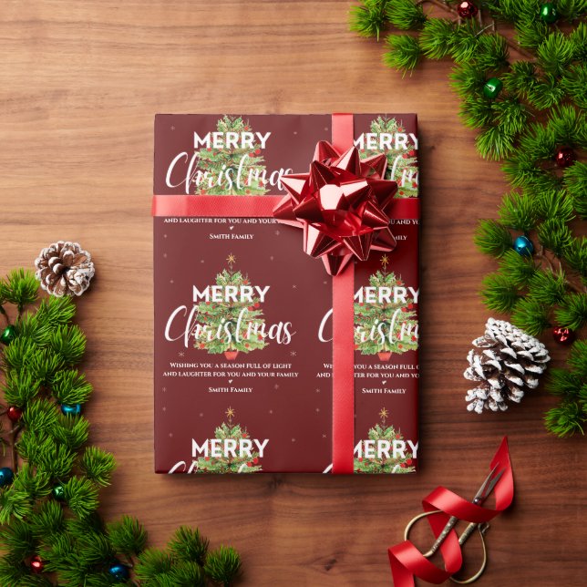 Festive Luxury Burgundy Holiday Merry Christmas Wrapping Paper (Holiday Gift)
