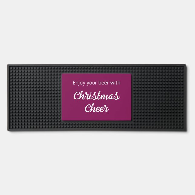 Festive Magenta Christmas Cheer Enjoy Your Beer Bar Mat (Front)
