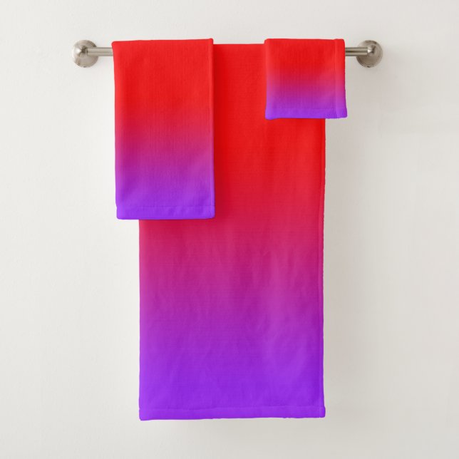 Festive Magenta Red Purple Ombre  Bath Towel Set (Insitu)