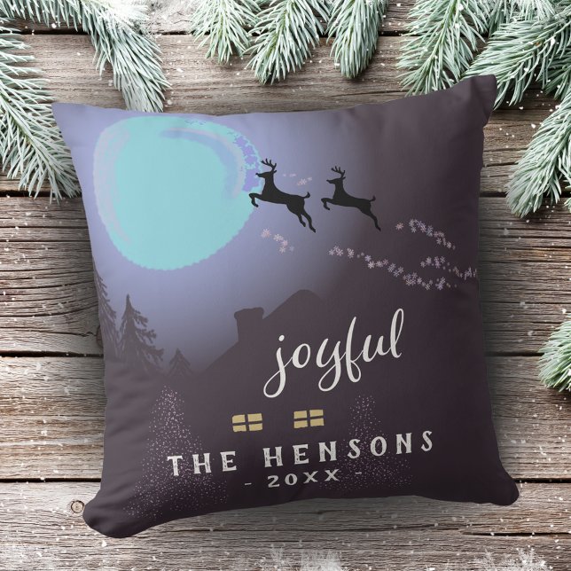 Festive Magical Deer Christmas Night Holiday Throw Pillow (Creator Uploaded)