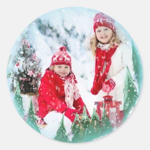 Festive Magical Winter Snow Globe Christmas Photo Classic Round Sticker