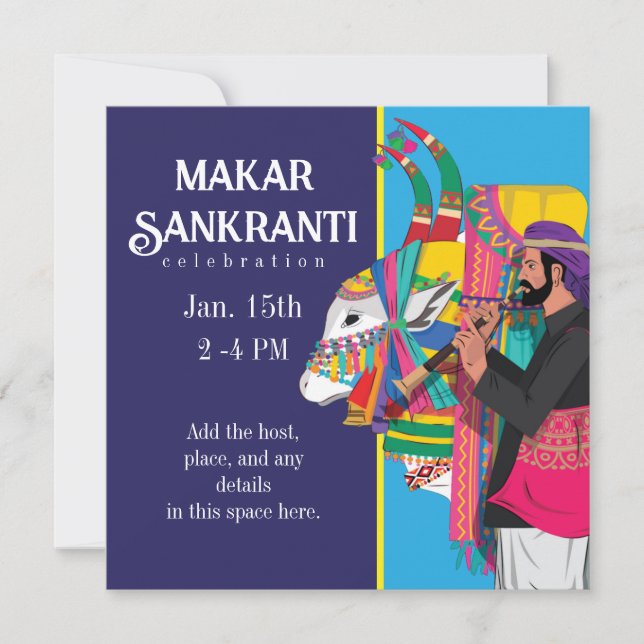 Festive Makar Sankranti Decorated Cow  Invitation (Front)