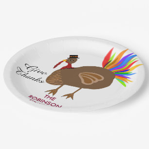 Festive Male Turkey Colorful Feathers Dinner Paper Plates
