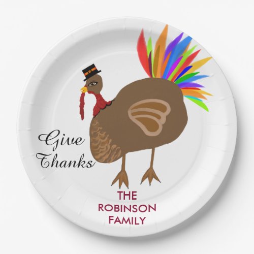 Festive Male Turkey Colorful Feathers Dinner Paper Plates