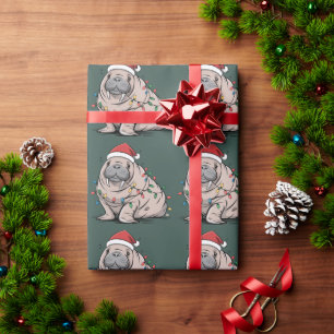 Festive Manatee Christmas Santa Ocean Lover Cozy Wrapping Paper
