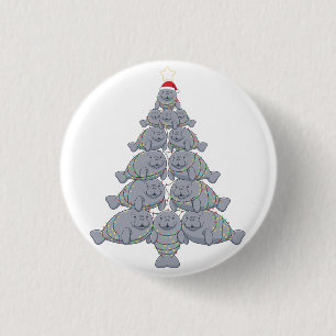 Festive Manatee Christmas Tree with Magical Ocean Button