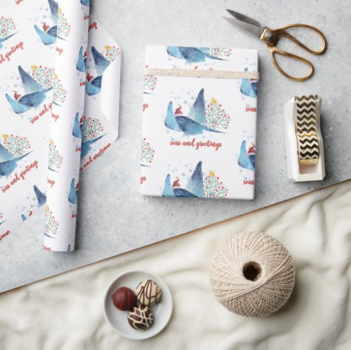 Festive Manta Ray Seas and Greetings  Wrapping Paper